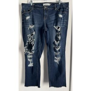 Torrid Crop Boyfriend Jeans 16 Blue Stretch Frayed Hem Distressed Pants‎ Pockets